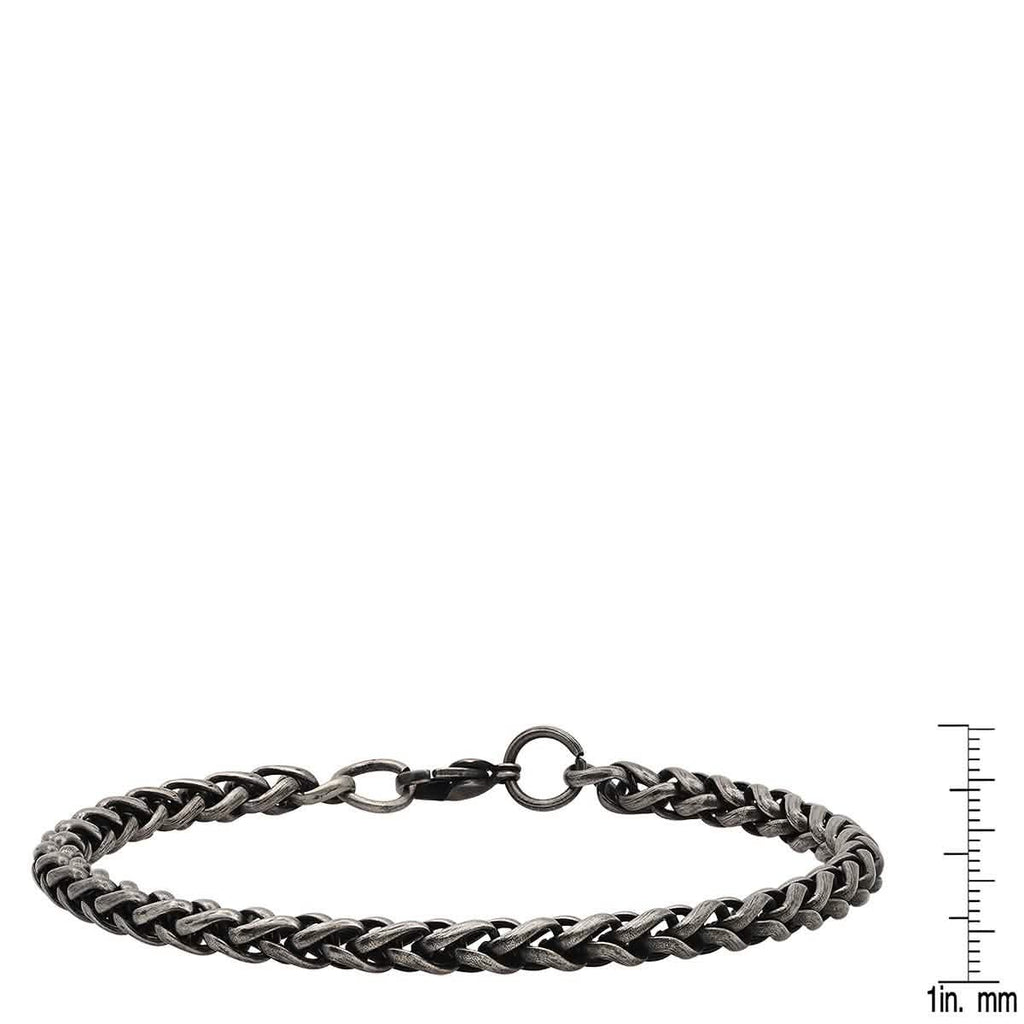 2-Piece: Men's Oxidized Stainless Steel Wheat Chain Necklace and Bracelet Set