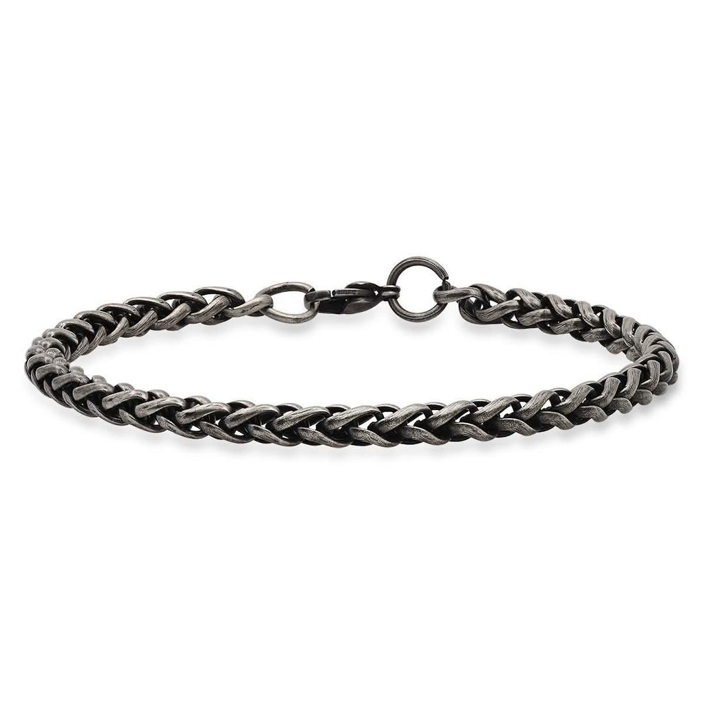 2-Piece: Men's Oxidized Stainless Steel Wheat Chain Necklace and Bracelet Set