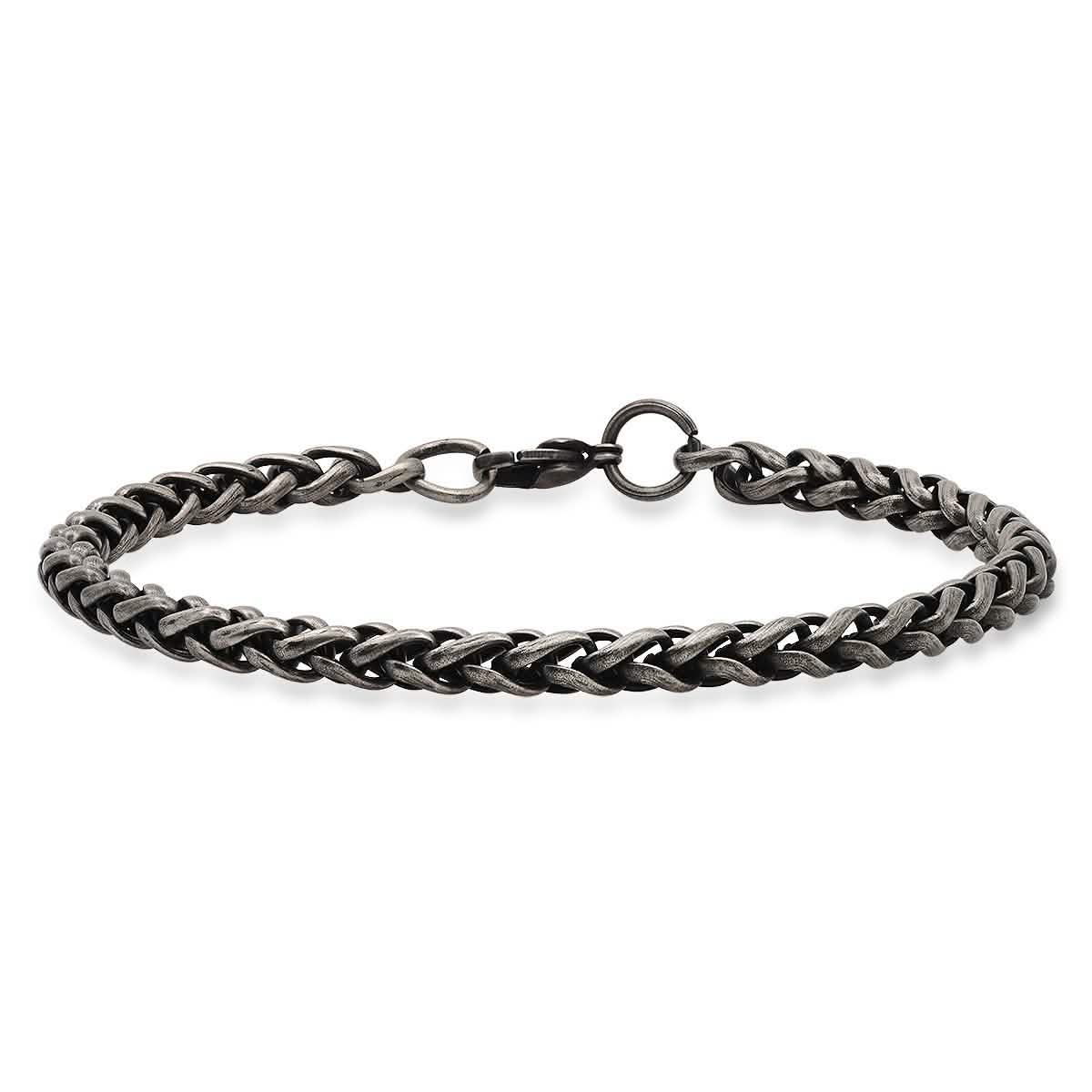2-Piece: Men's Oxidized Stainless Steel Wheat Chain Necklace and Bracelet Set