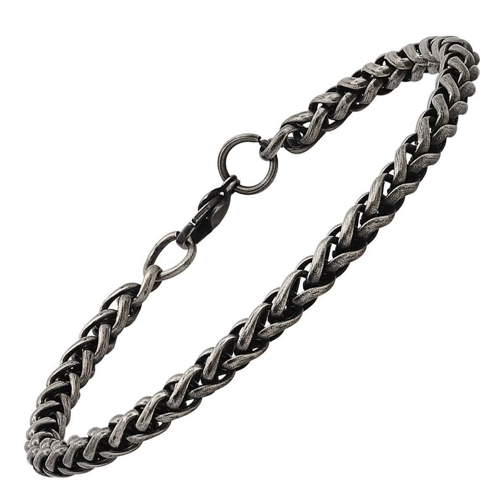 2-Piece: Men's Oxidized Stainless Steel Wheat Chain Necklace and Bracelet Set