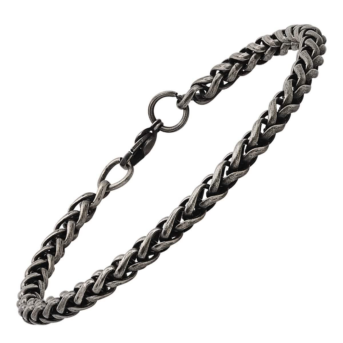 2-Piece: Men's Oxidized Stainless Steel Wheat Chain Necklace and Bracelet Set