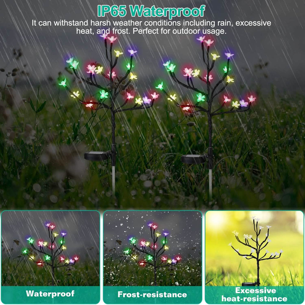 2-Piece: Outdoor Solar Light Cherry Blossom Flower Landscape Light