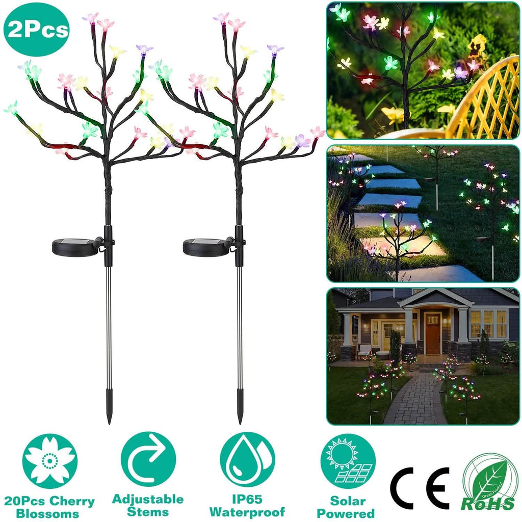 2-Piece: Outdoor Solar Light Cherry Blossom Flower Landscape Light