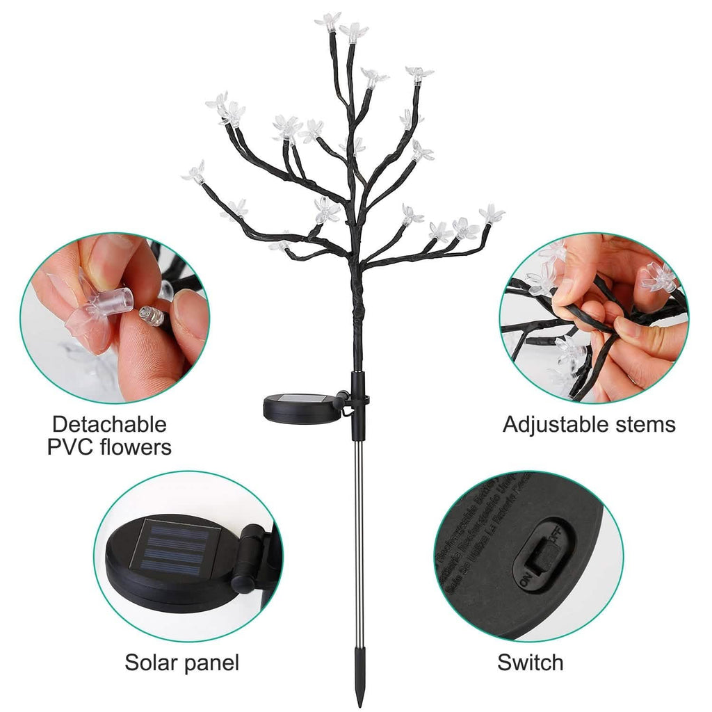 2-Piece: Outdoor Solar Light Cherry Blossom Flower Landscape Light