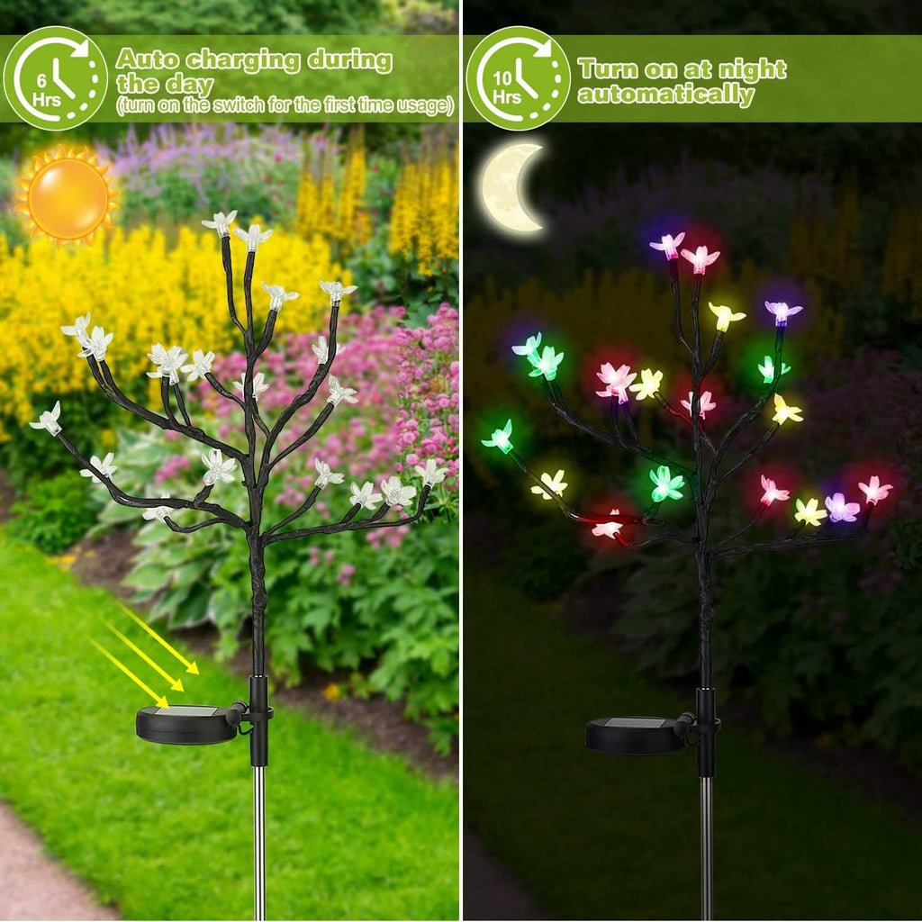 2-Piece: Outdoor Solar Light Cherry Blossom Flower Landscape Light