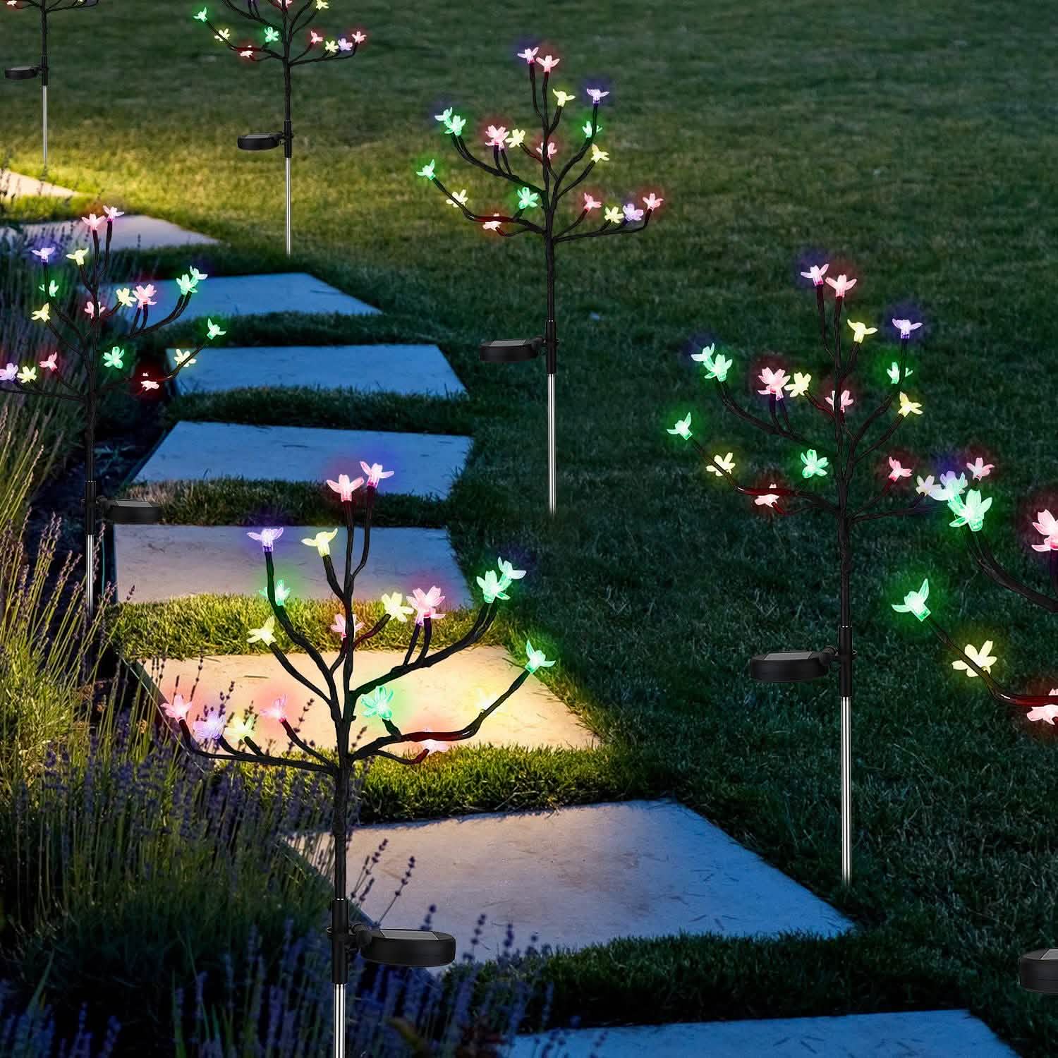 2-Piece: Outdoor Solar Light Cherry Blossom Flower Landscape Light