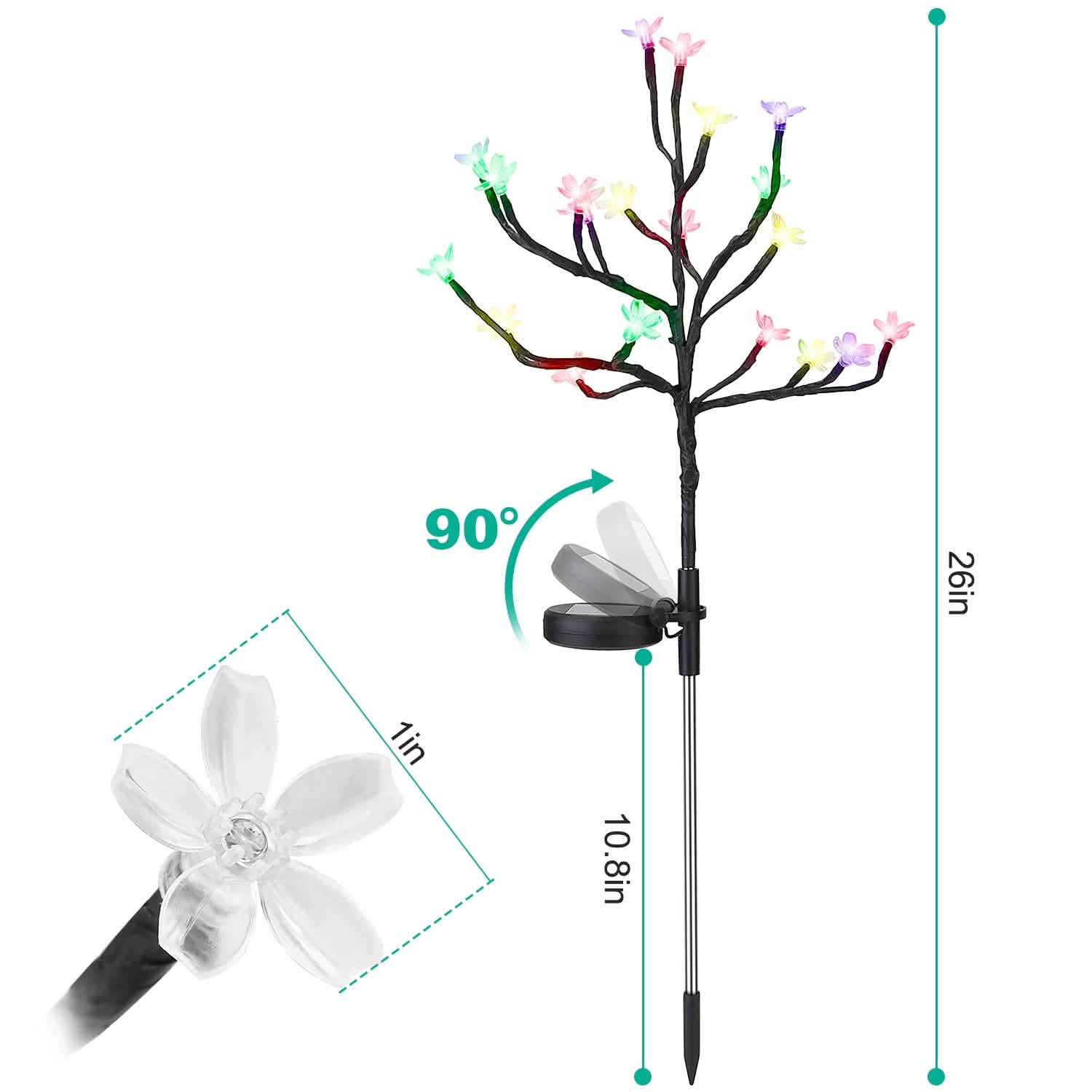 2-Piece: Outdoor Solar Light Cherry Blossom Flower Landscape Light
