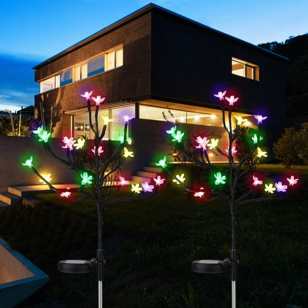 2-Piece: Outdoor Solar Light Cherry Blossom Flower Landscape Light