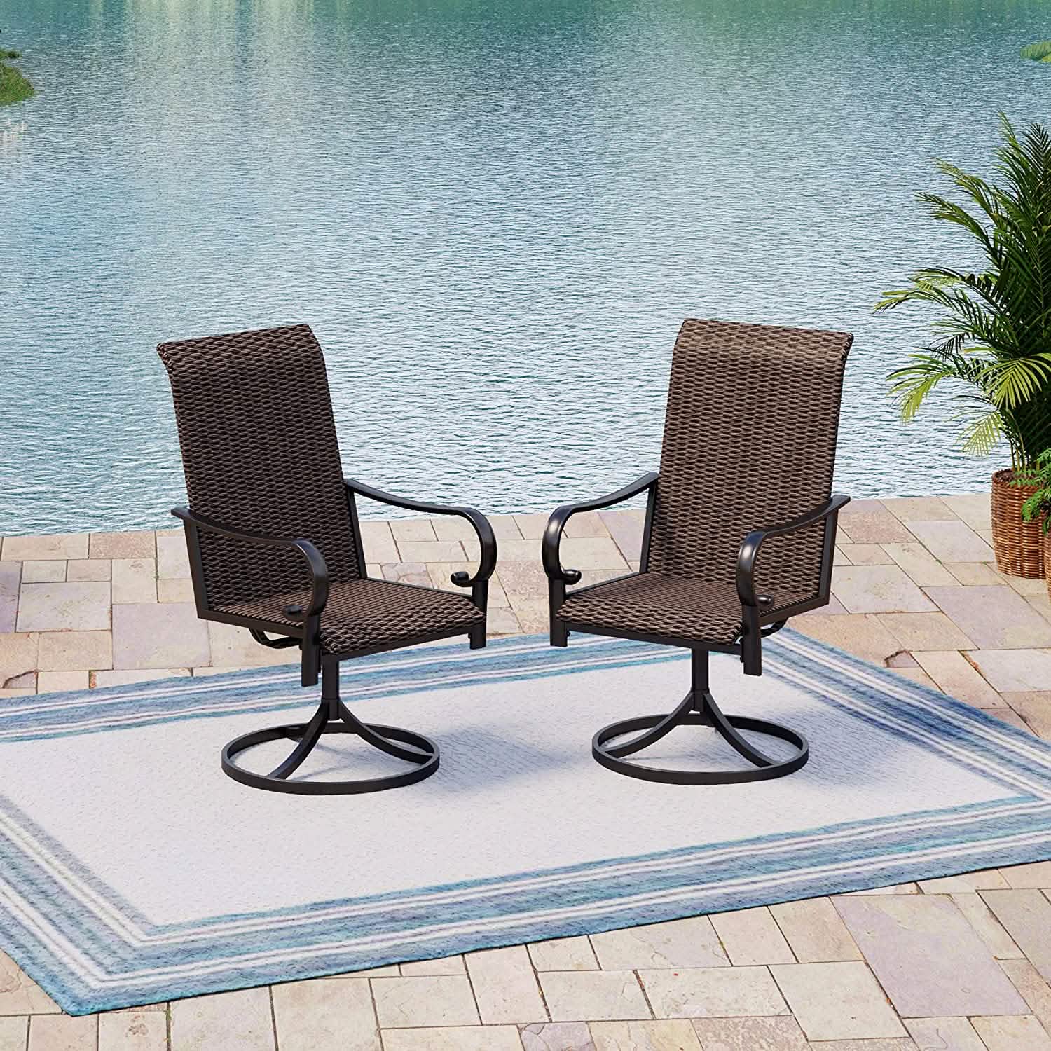 2-Piece: Outdoor Swivel Rattan Dining Chair Set