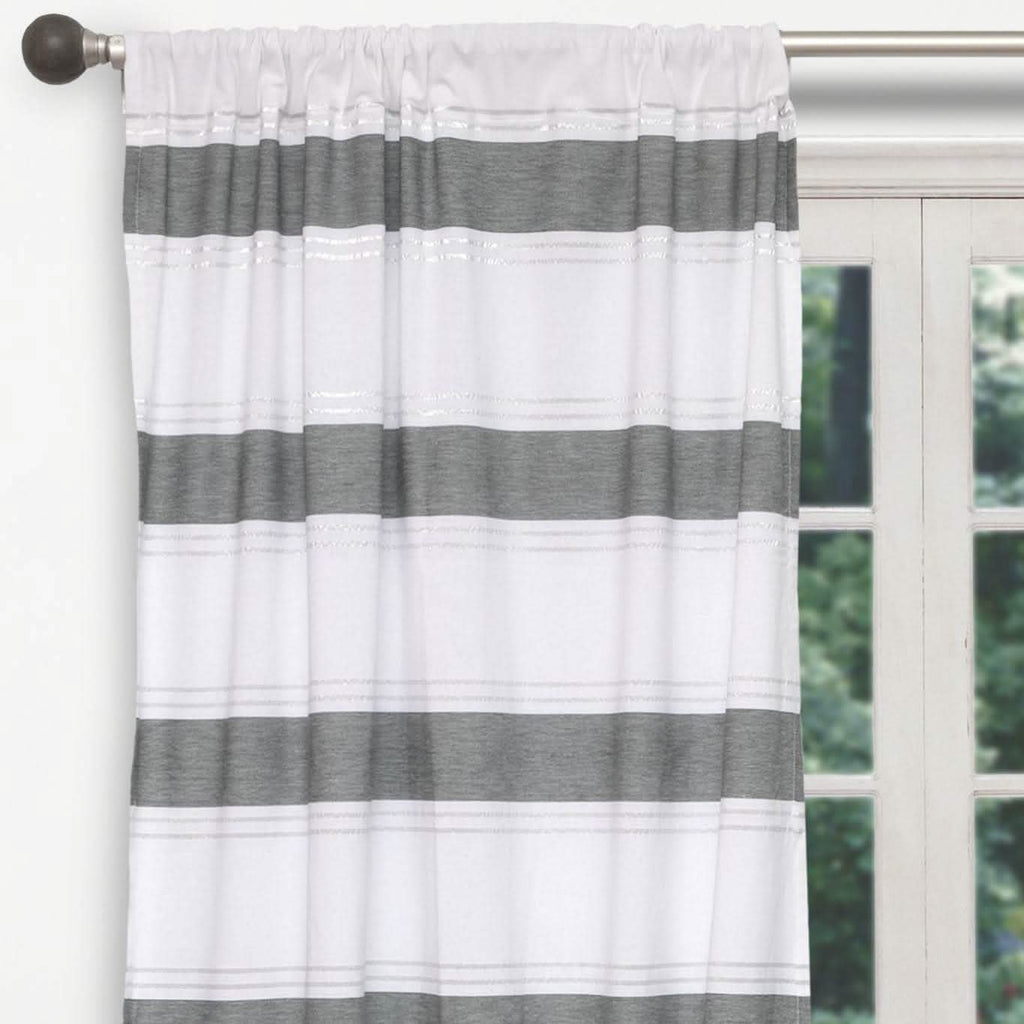 2-Piece Set: 100% Cotton Striped Pole Top Window Curtain Panel Pair