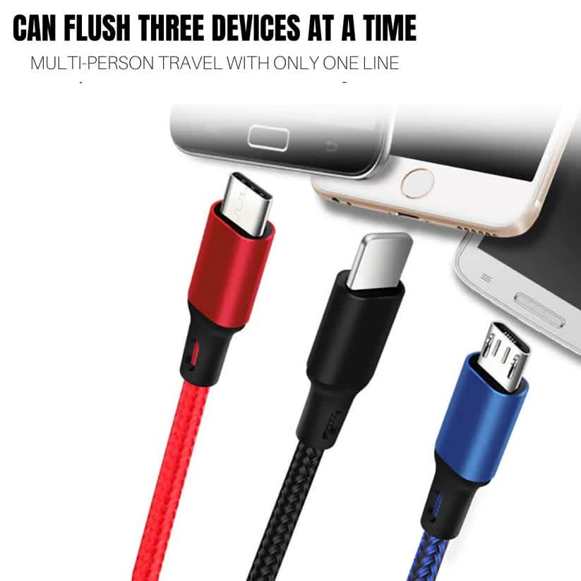 2-Piece Set: 3-Port LED Display High Speed Wall Charger Black + 3-in-1 Cable