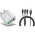 2-Piece Set: 3-Port LED Display High Speed Wall Charger White + 3-in-1 Cable Combo