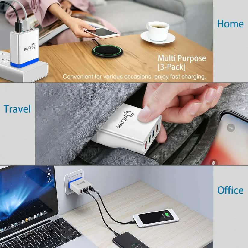 2-Piece Set: 4-Port High Speed Wall Charger + 3-in-1 Cable Combo