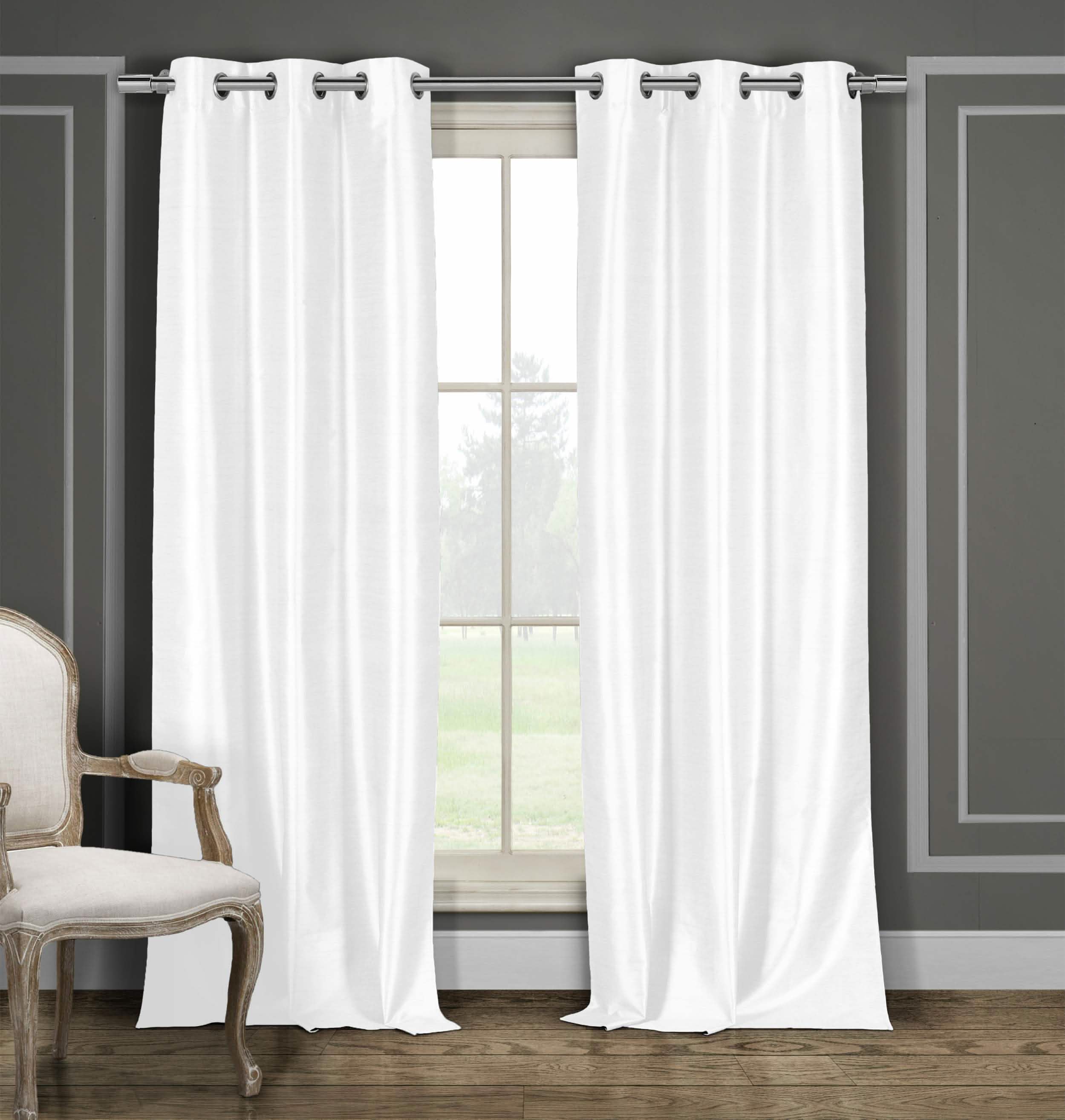 2-Piece Set: Blackout Faux Silk Foamback Room Darkening Grommet  Window Curtains Pair Panel