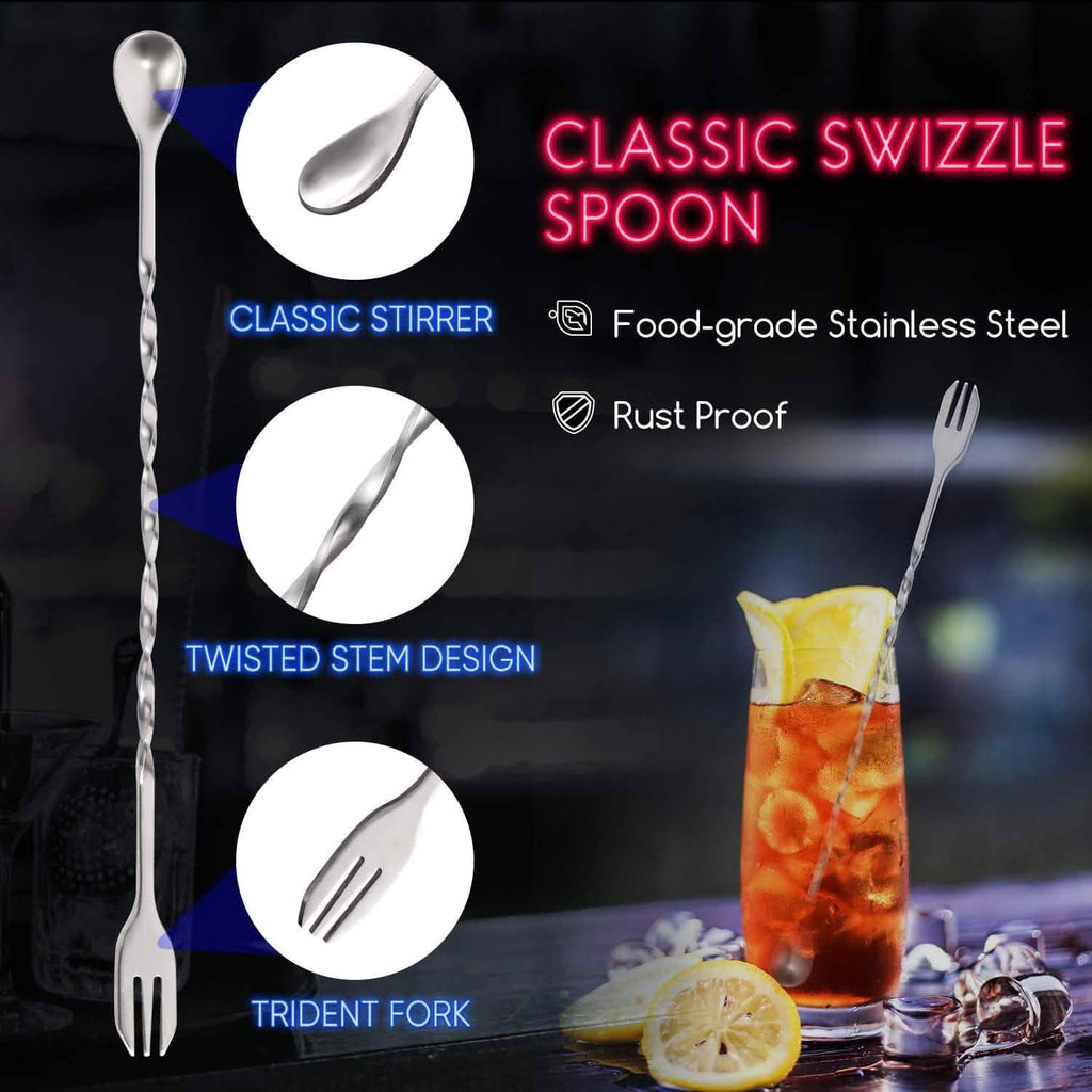 2-Piece Set: Hiware 10 Inch Stainless Steel Cocktail Muddler and Mixing Spoon Home Bar Tool Set