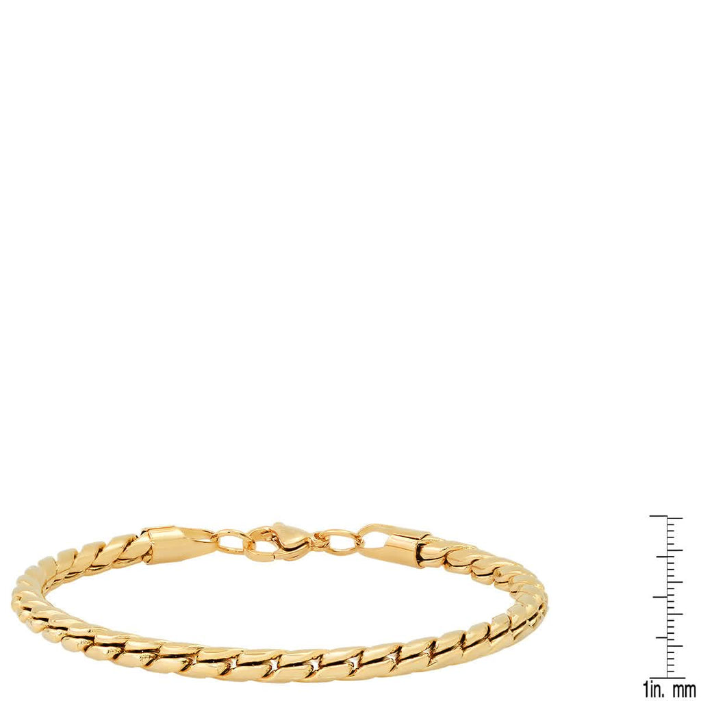 2-Piece Set: Men's 18k Gold Plated Stainless Steel Round Twisted Fancy Link Necklace & Bracelet