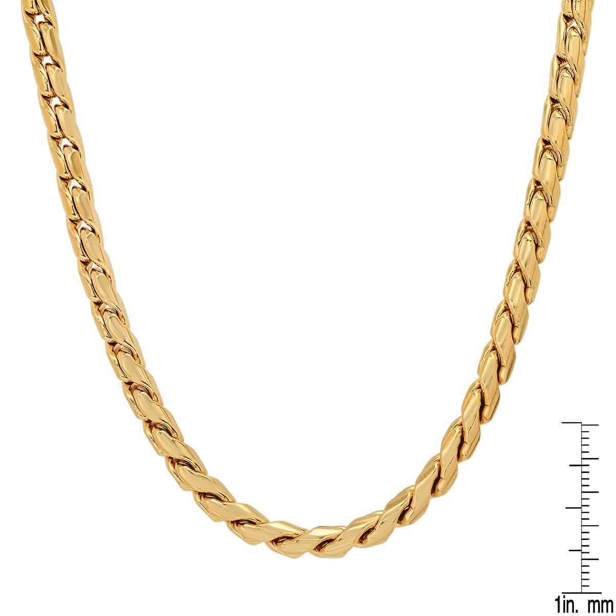 2-Piece Set: Men's 18k Gold Plated Stainless Steel Round Twisted Fancy Link Necklace & Bracelet