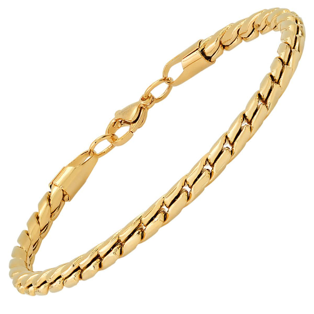 2-Piece Set: Men's 18k Gold Plated Stainless Steel Round Twisted Fancy Link Necklace & Bracelet