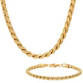 2-Piece Set: Men's 18k Gold Plated Stainless Steel Round Twisted Fancy Link Necklace & Bracelet