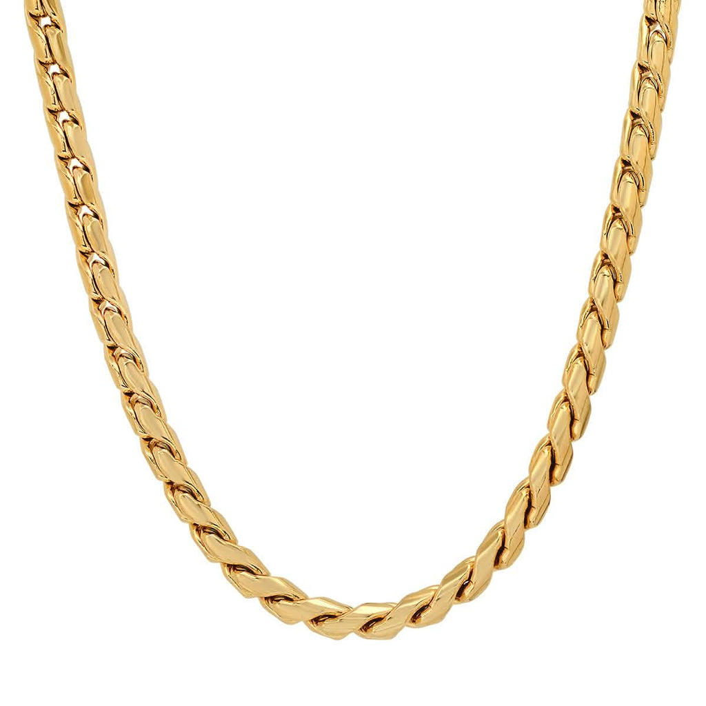 2-Piece Set: Men's 18k Gold Plated Stainless Steel Round Twisted Fancy Link Necklace & Bracelet