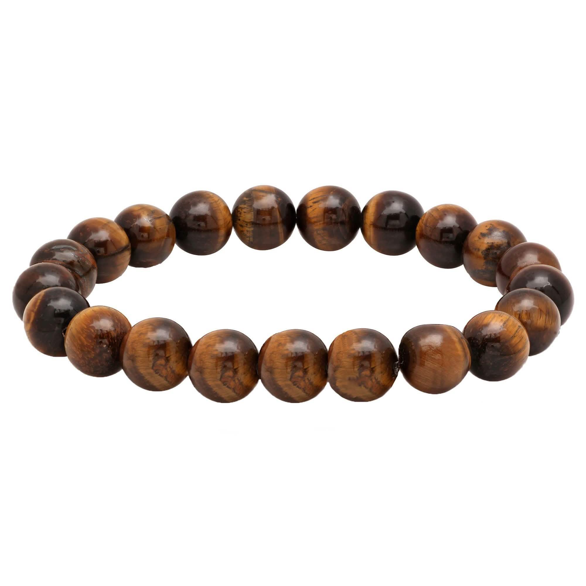2-Piece Set: Men's Tiger Eye and Black Beads/Tiger Eye Cross Drawstring Bracelets