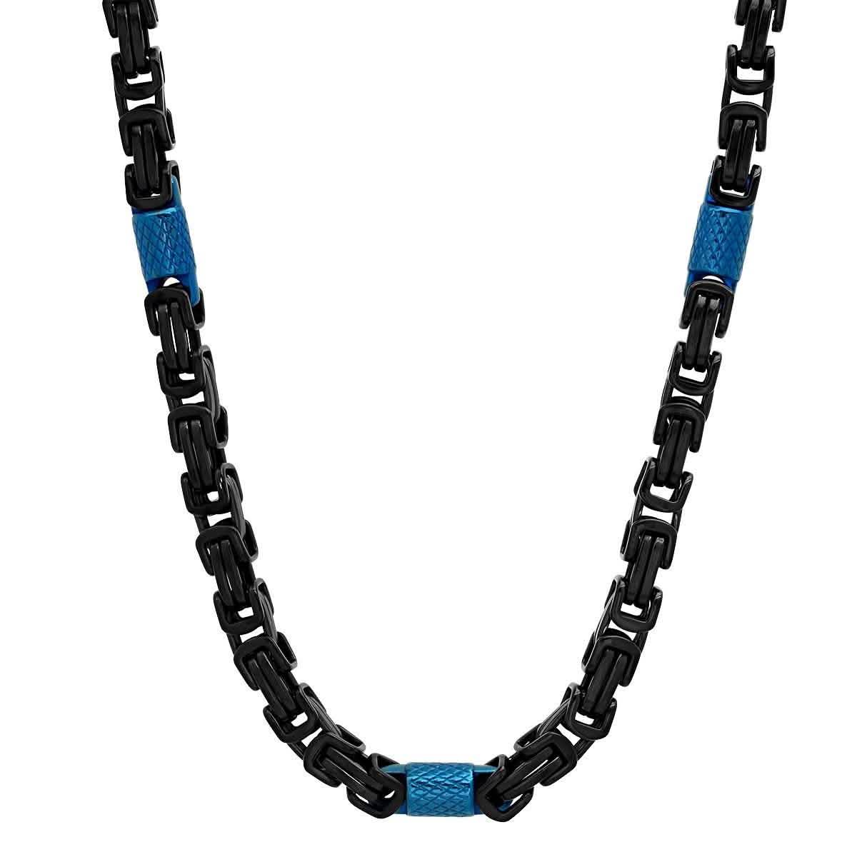 2-Piece Set: Two Tone Black and Blue Byzantine Mens Bracelet and Necklace