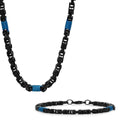 2-Piece Set: Two Tone Black and Blue Byzantine Mens Bracelet and Necklace