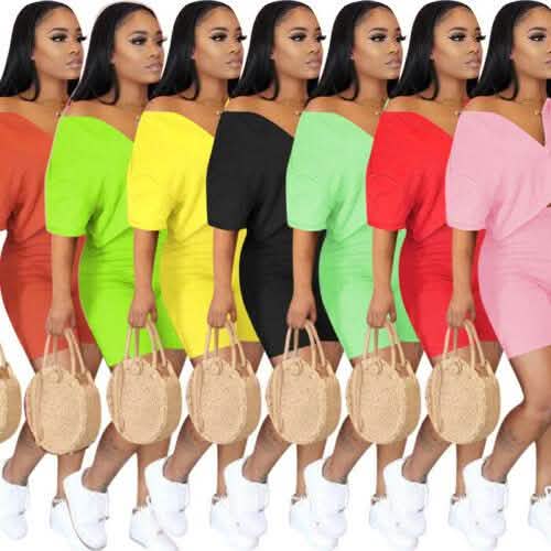 2-Piece Set: Women Solid Color Short Sleeves Zipper Casual Jumpsuit Outfits