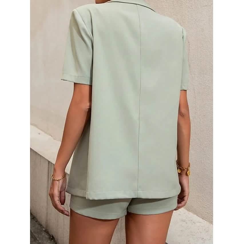2-Piece Set: Women's Solid Color Blazer Shorts
