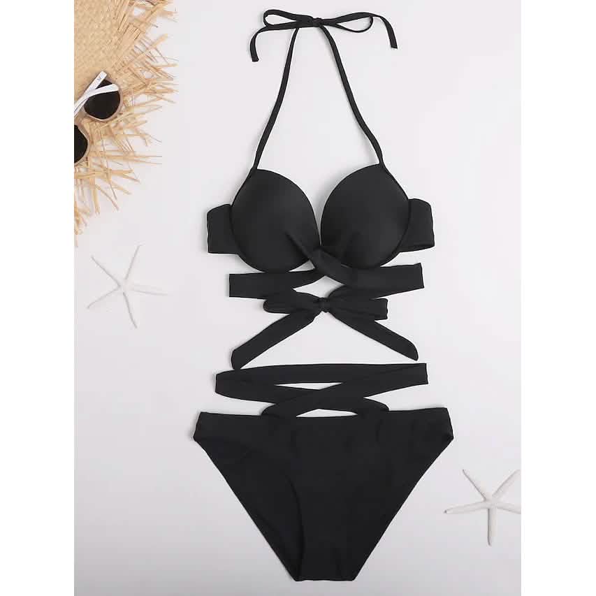 2-Piece Set: Women's Swimwear Bikini Push Up Open Back Solid Color