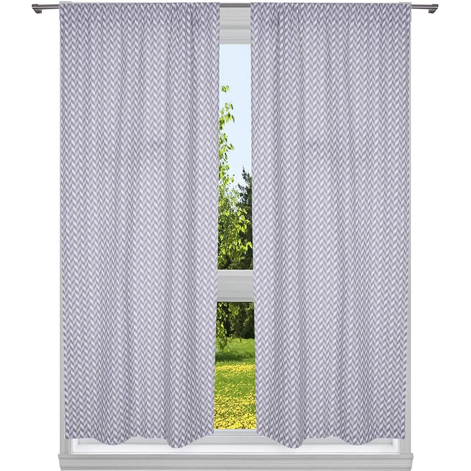 2-Piece Set:100% Cotton Chevron Print Blackout Window Curtain Pair Panel