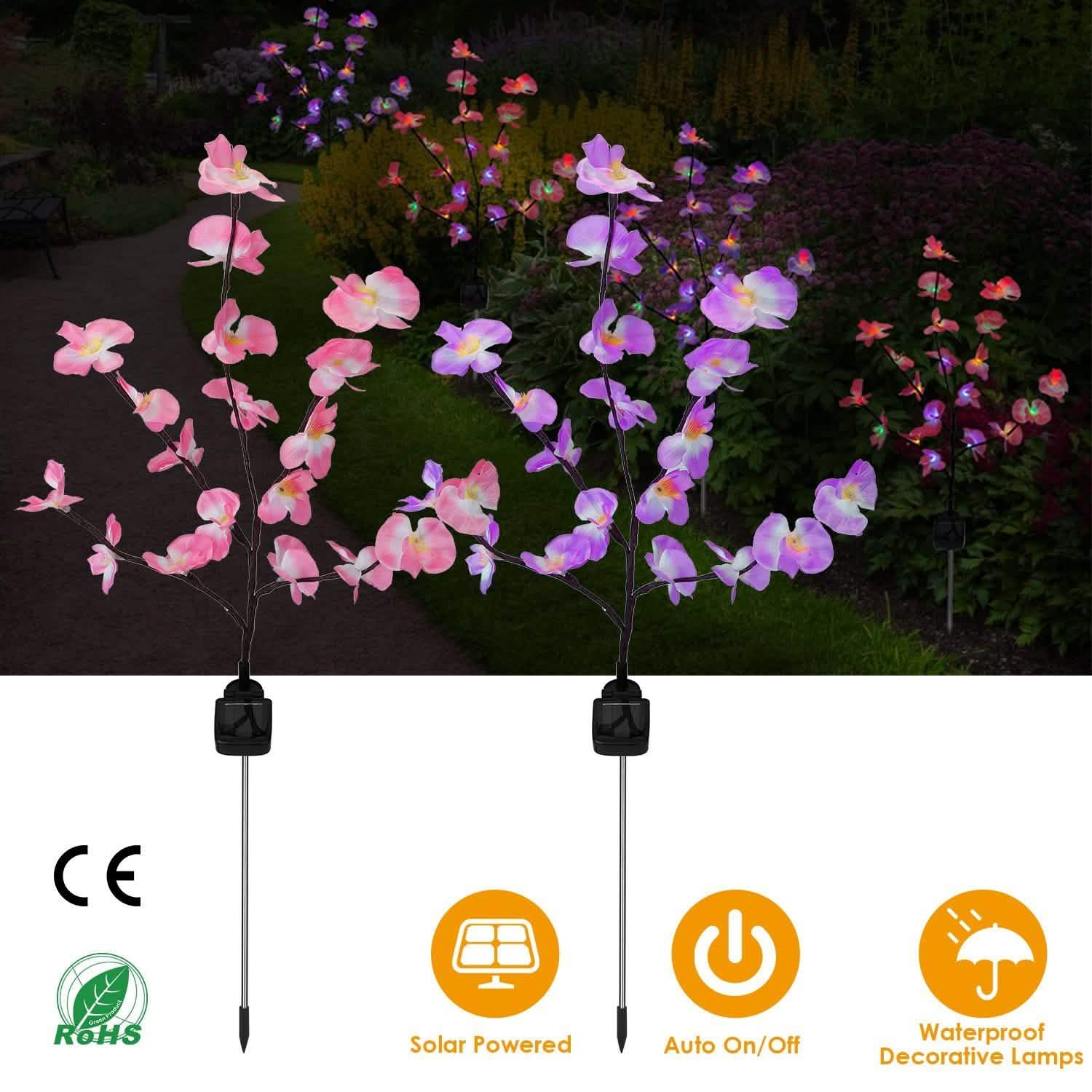 2-Piece: Solar Powered Garden Light Orchid