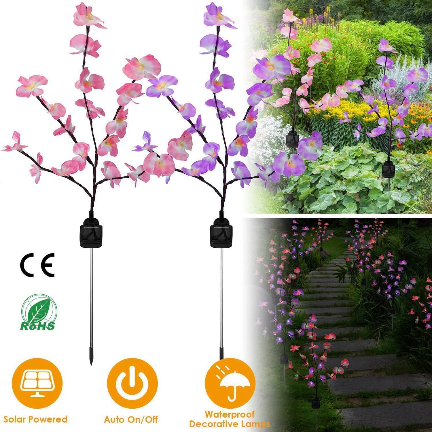 2-Piece: Solar Powered Garden Light Orchid