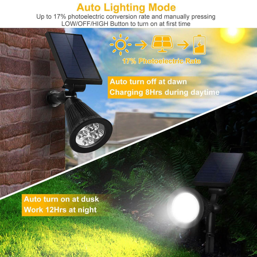 2-Piece: Solar Spotlight Outdoor Dusk Waterproof