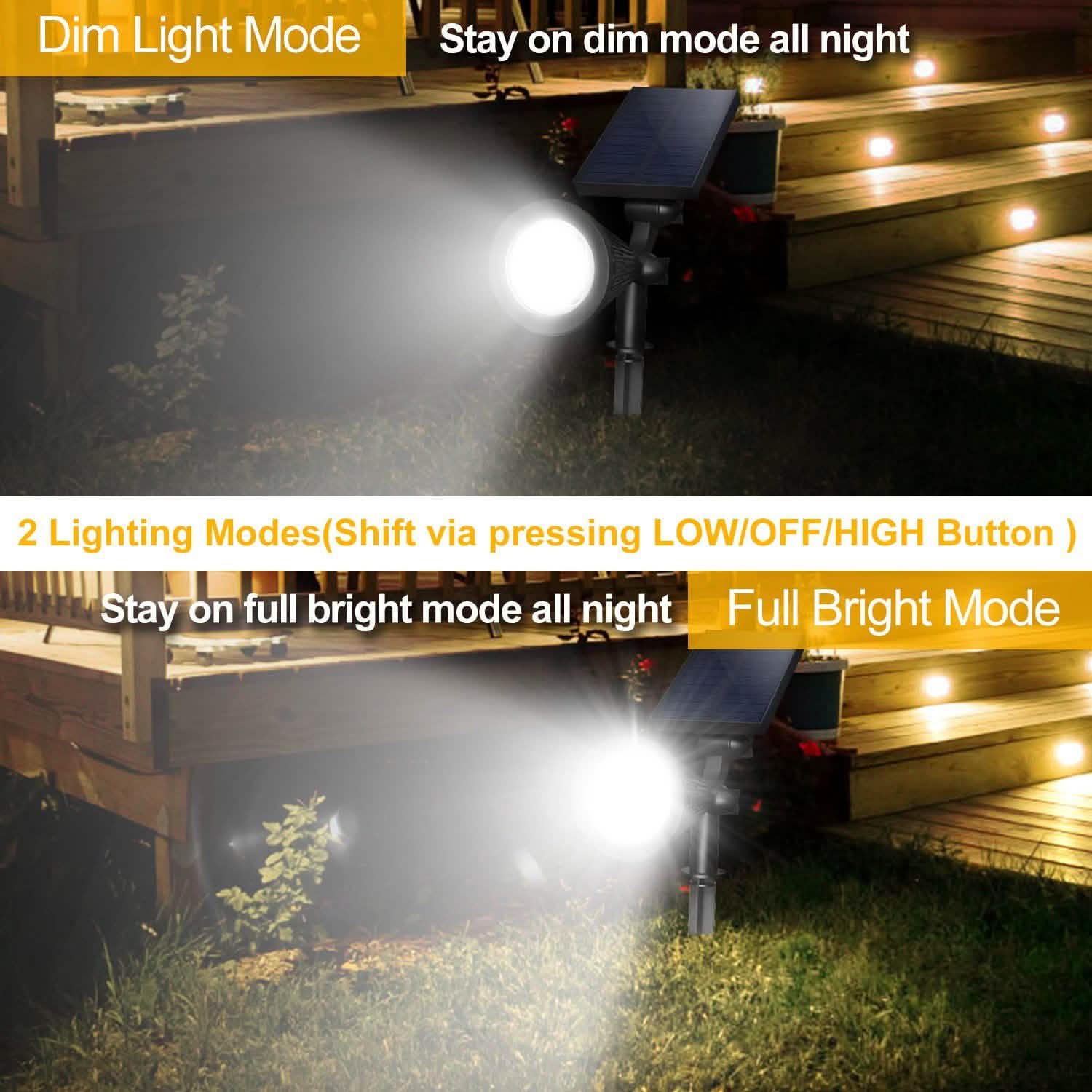 2-Piece: Solar Spotlight Outdoor Dusk Waterproof