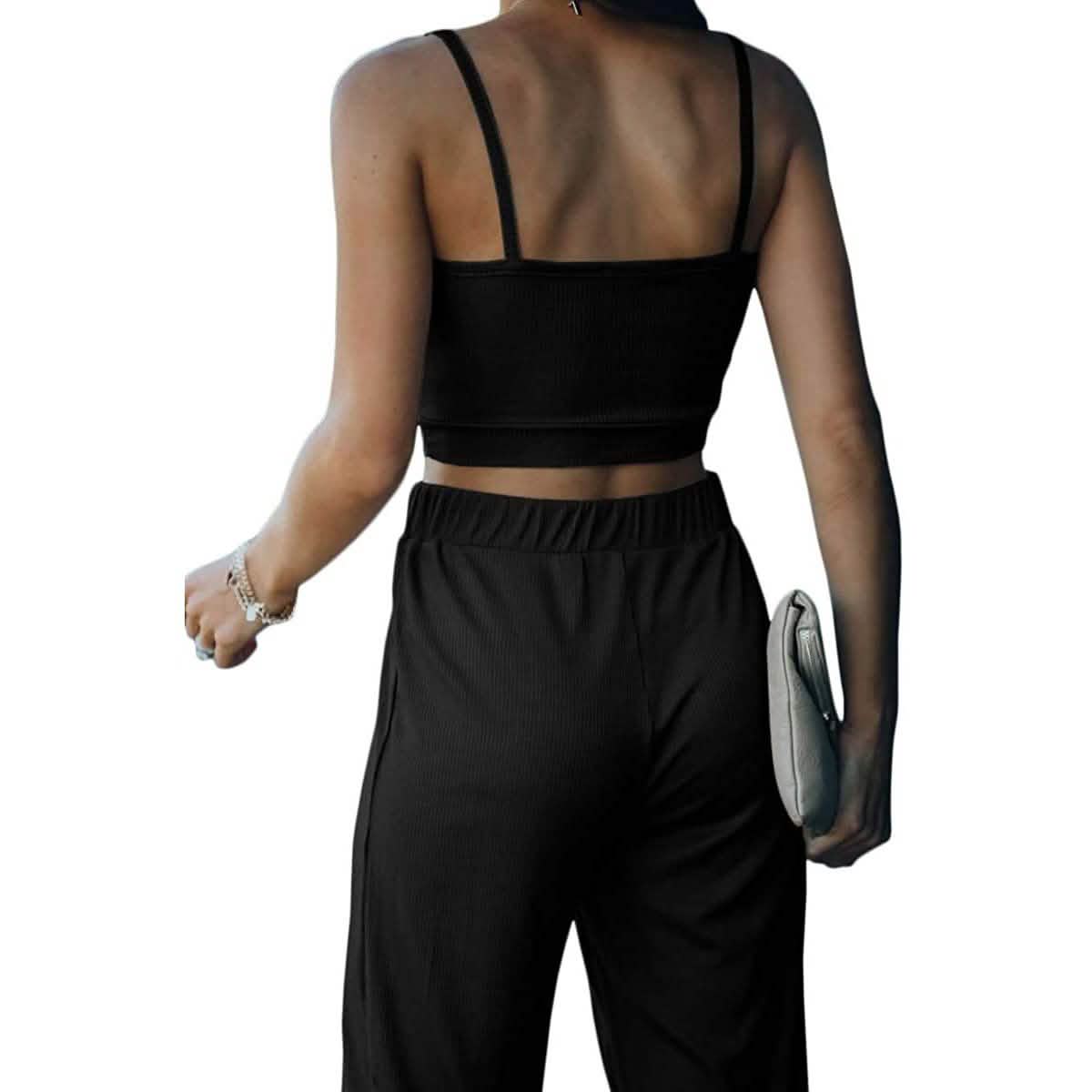 2-Piece: Women's Casual Outfit Ribbed Spaghetti Strap Top Ankle Length Joggers Sets