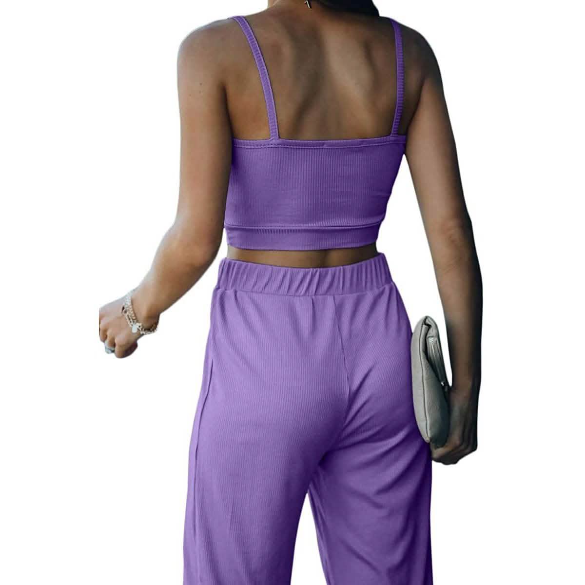 2-Piece: Women's Casual Outfit Ribbed Spaghetti Strap Top Ankle Length Joggers Sets