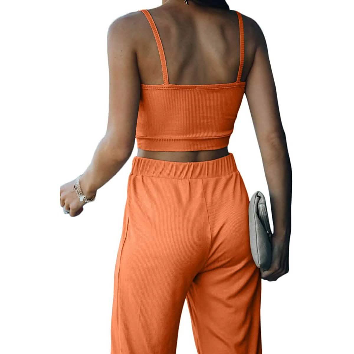 2-Piece: Women's Casual Outfit Ribbed Spaghetti Strap Top Ankle Length Joggers Sets