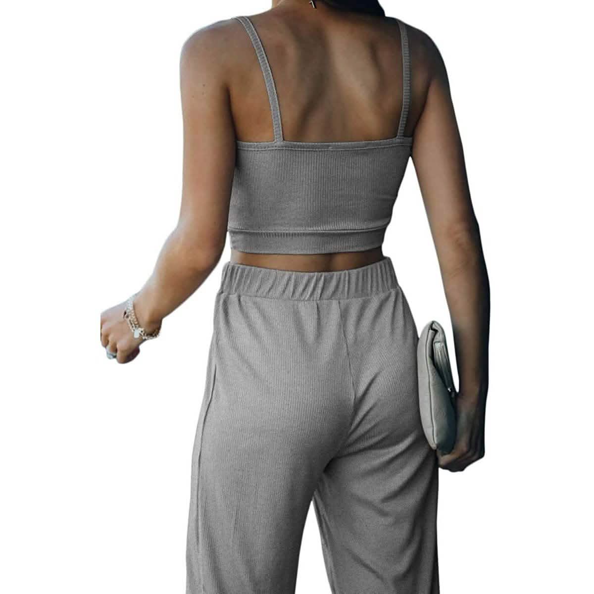 2-Piece: Women's Casual Outfit Ribbed Spaghetti Strap Top Ankle Length Joggers Sets