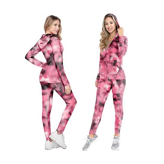 2-Piece: Women's Textured Anti Cellulite Body Shaping Jogger Tracksuit with Hoodie