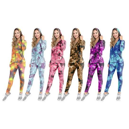 2-Piece: Women's Textured Anti Cellulite Body Shaping Jogger Tracksuit with Hoodie