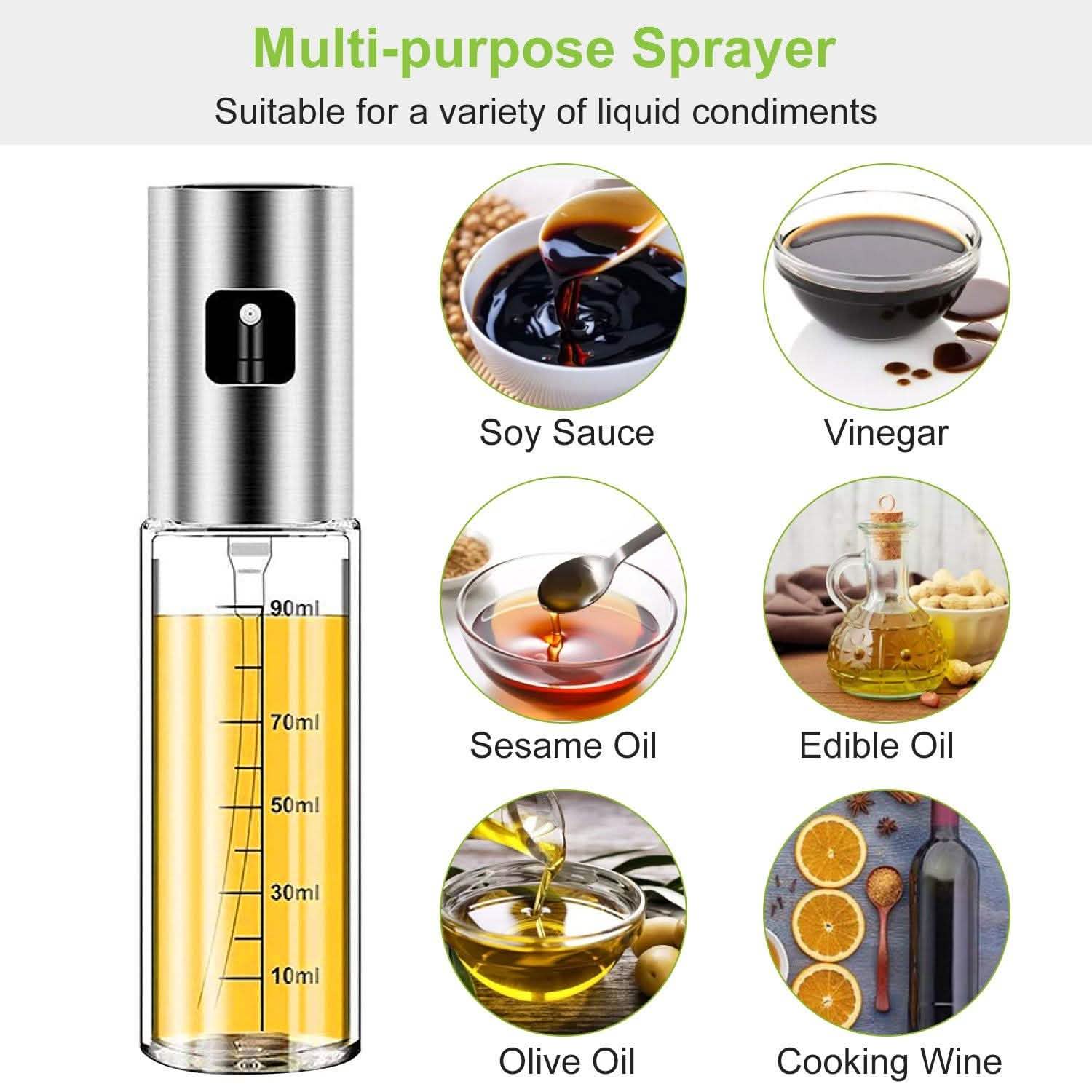 2-Pieces: Oil Dispenser Mister Refillable Stainless Steel Glass Vinegar with Measurement Oil Control Diet