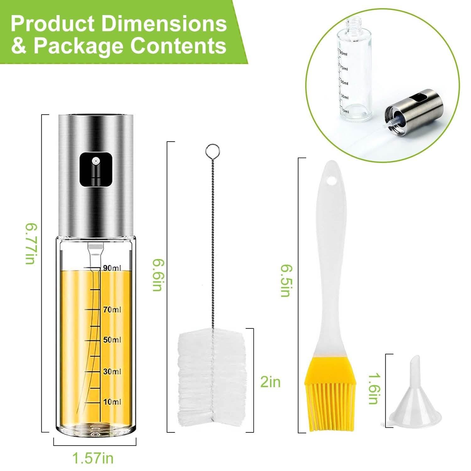 2-Pieces: Oil Dispenser Mister Refillable Stainless Steel Glass Vinegar with Measurement Oil Control Diet