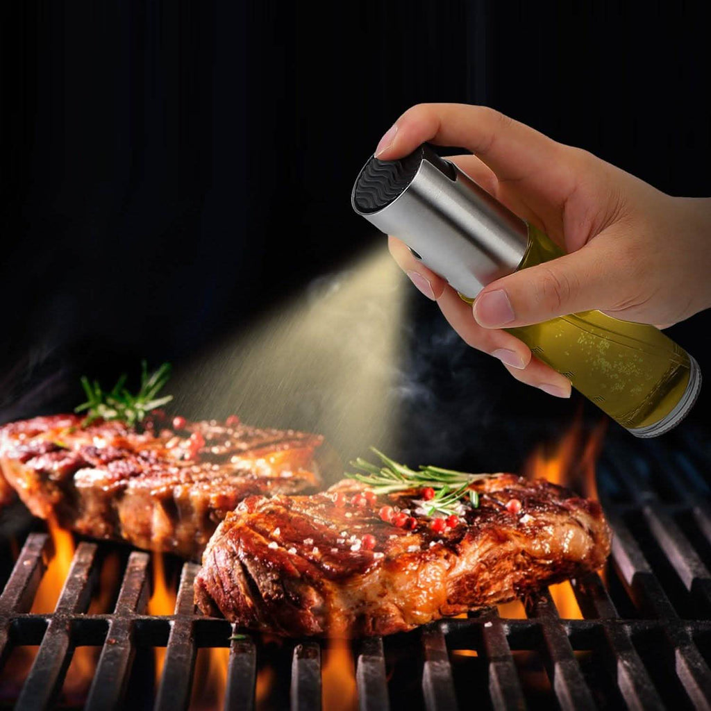 2-Pieces: Oil Dispenser Mister Refillable Stainless Steel Glass Vinegar with Measurement Oil Control Diet
