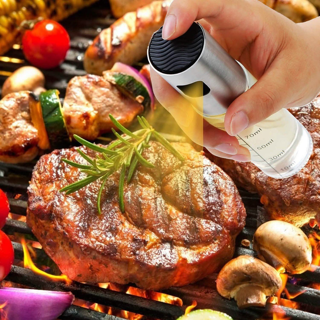 2-Pieces: Oil Dispenser Mister Refillable Stainless Steel Glass Vinegar with Measurement Oil Control Diet