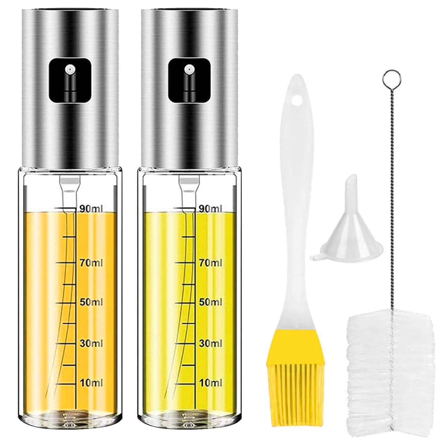 2-Pieces: Oil Dispenser Mister Refillable Stainless Steel Glass Vinegar with Measurement Oil Control Diet