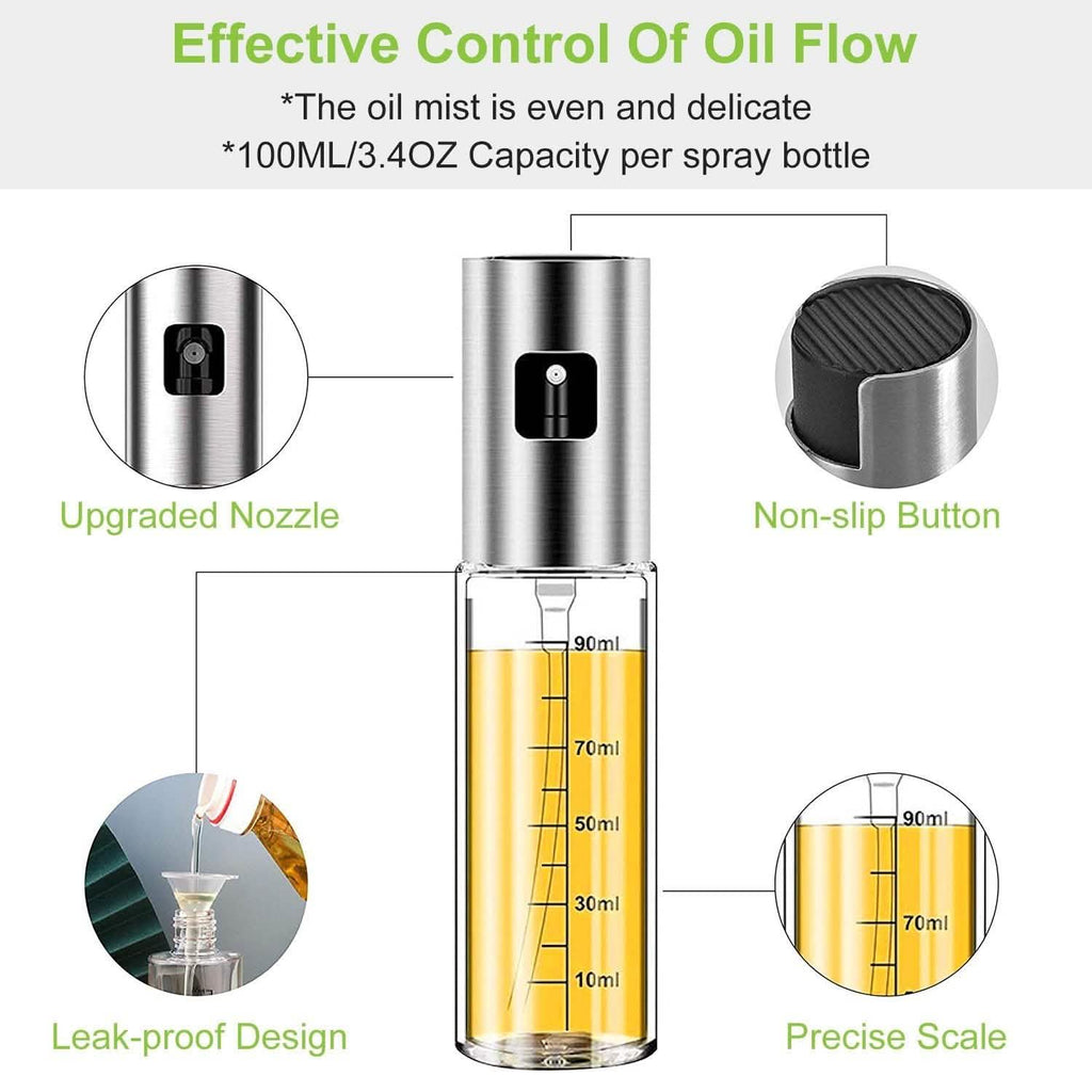 2-Pieces: Oil Dispenser Mister Refillable Stainless Steel Glass Vinegar with Measurement Oil Control Diet