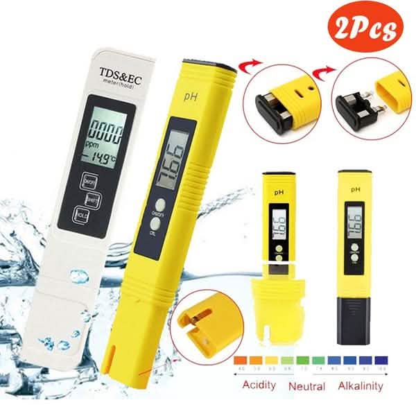 2-Pieces: PH Meter TDS EC LCD Water Purity PPM Filter Hydroponic Pool Tester Tool