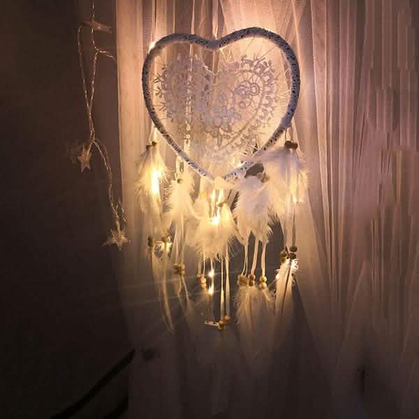 2-Pieces: Romantic LED Dream Catcher with Feather Dreamcatcher Night Light