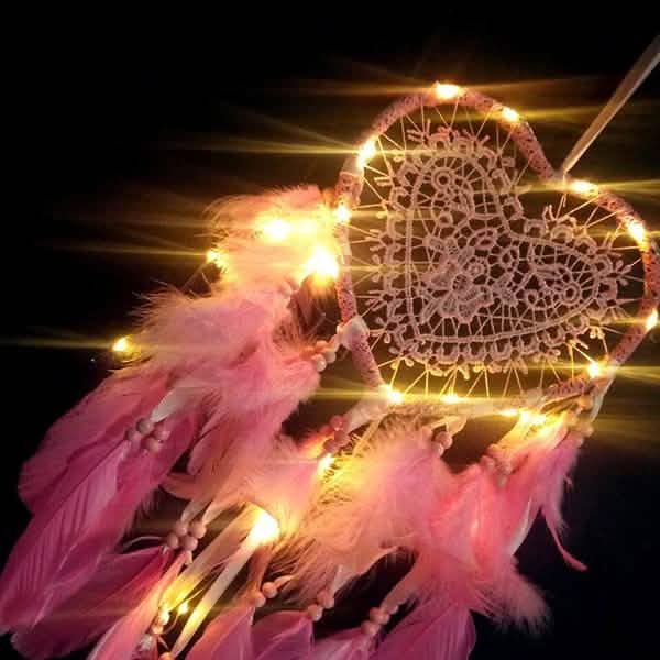 2-Pieces: Romantic LED Dream Catcher with Feather Dreamcatcher Night Light
